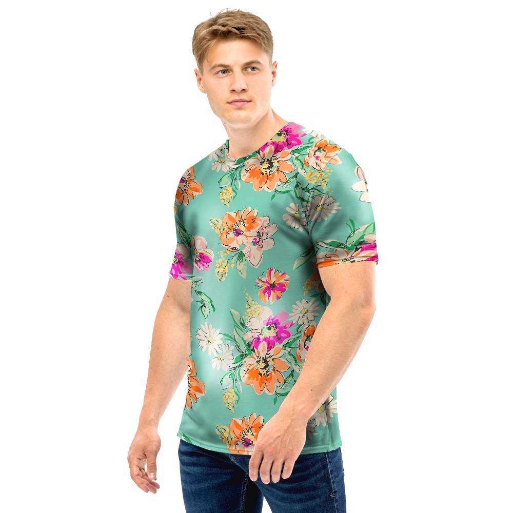 Vintage Pastel Floral Print Men T Shirt-grizzshop