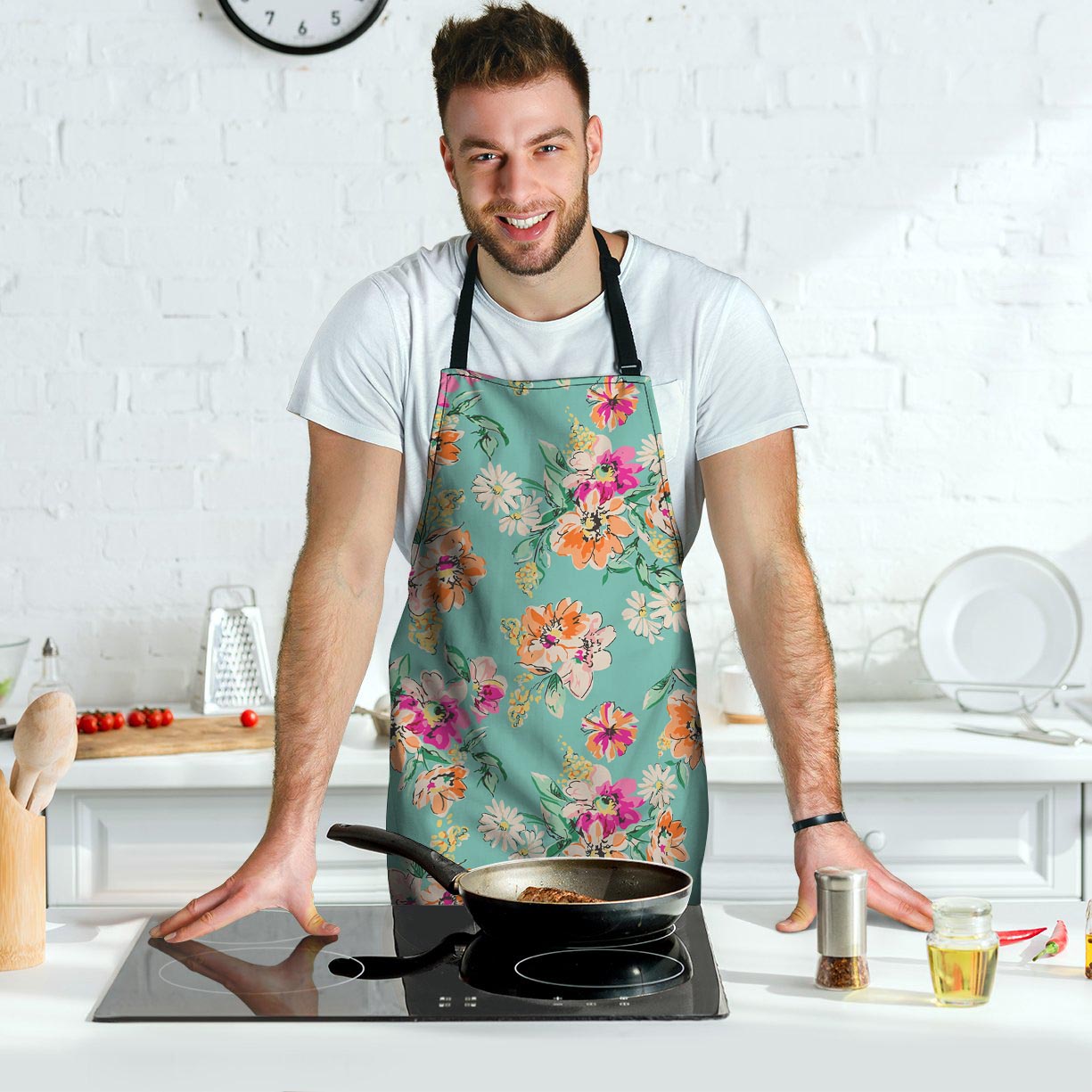 Vintage Pastel Floral Print Men's Apron-grizzshop
