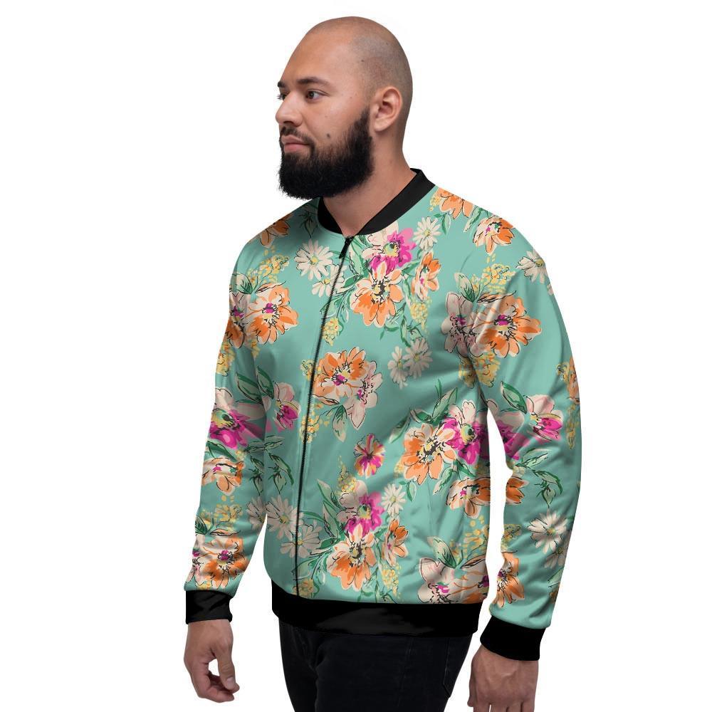 Vintage Pastel Floral Print Men's Bomber Jacket-grizzshop