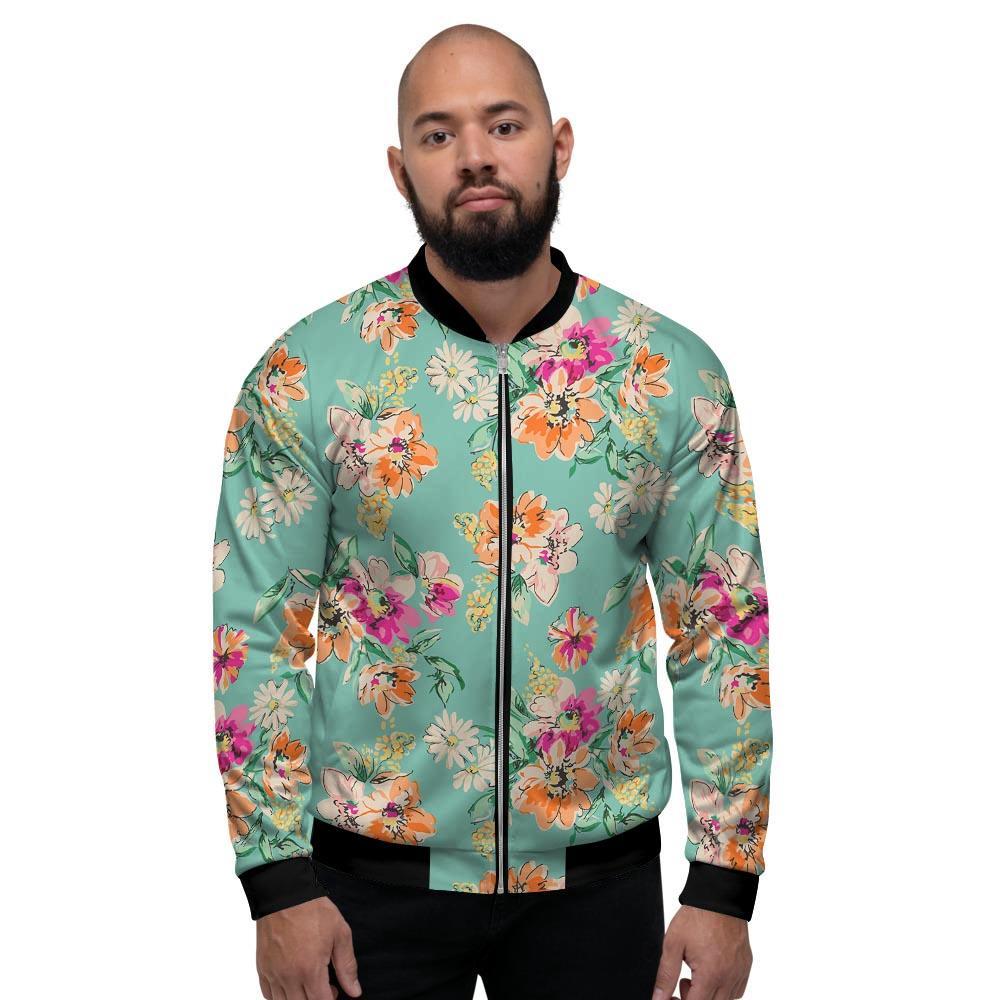 Vintage Pastel Floral Print Men's Bomber Jacket-grizzshop