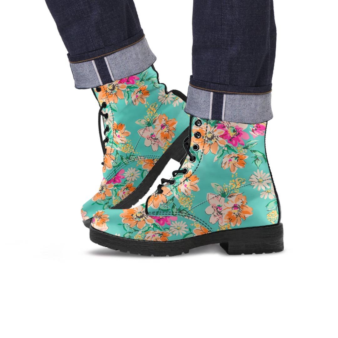 Vintage Pastel Floral Print Men's Boots-grizzshop