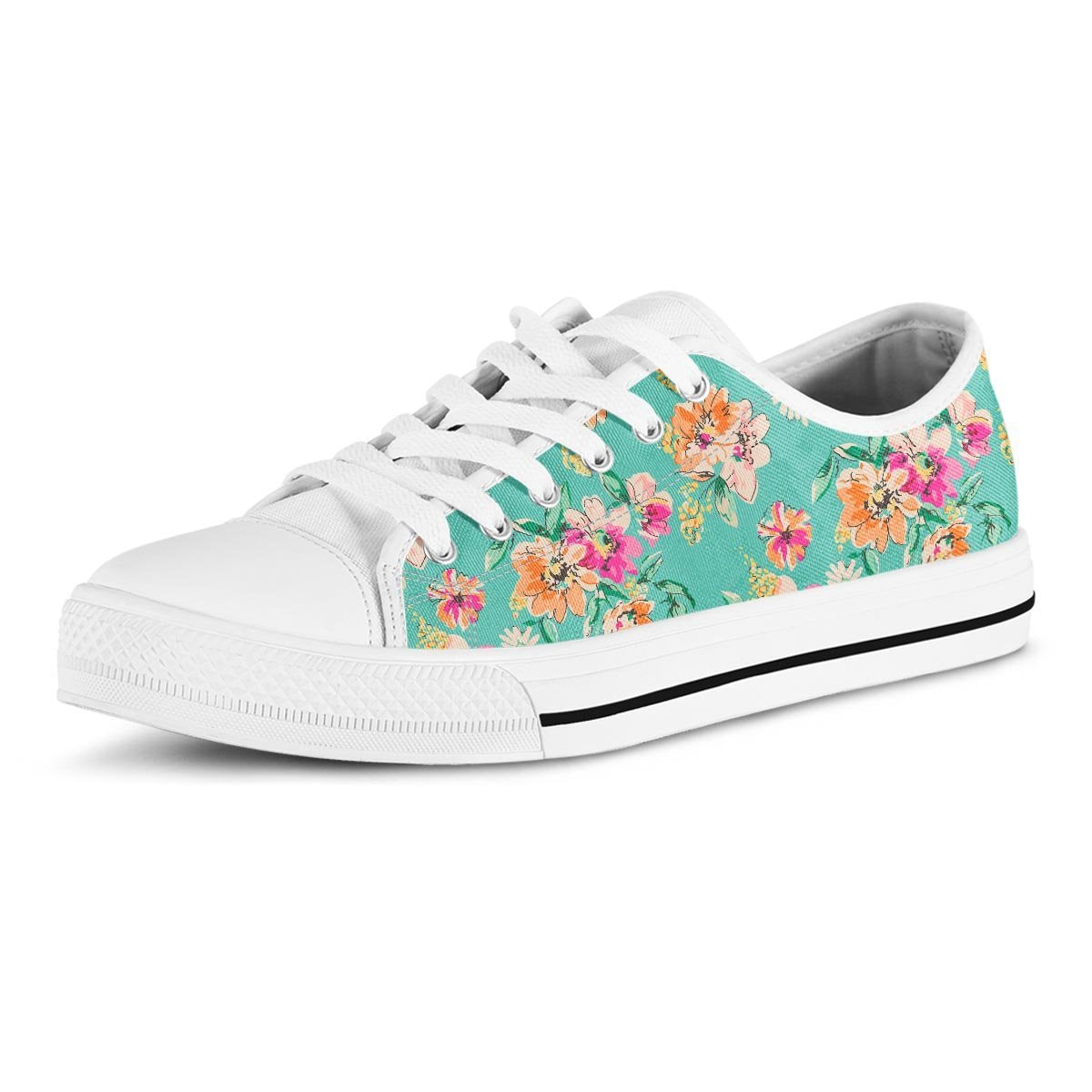 Vintage Pastel Floral Print Men's Low Top Shoes-grizzshop