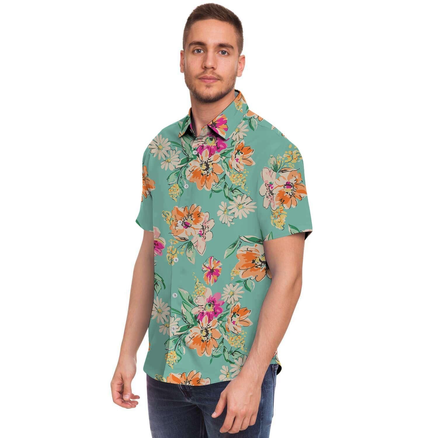 Vintage Pastel Floral Print Men's Short Sleeve Shirt-grizzshop