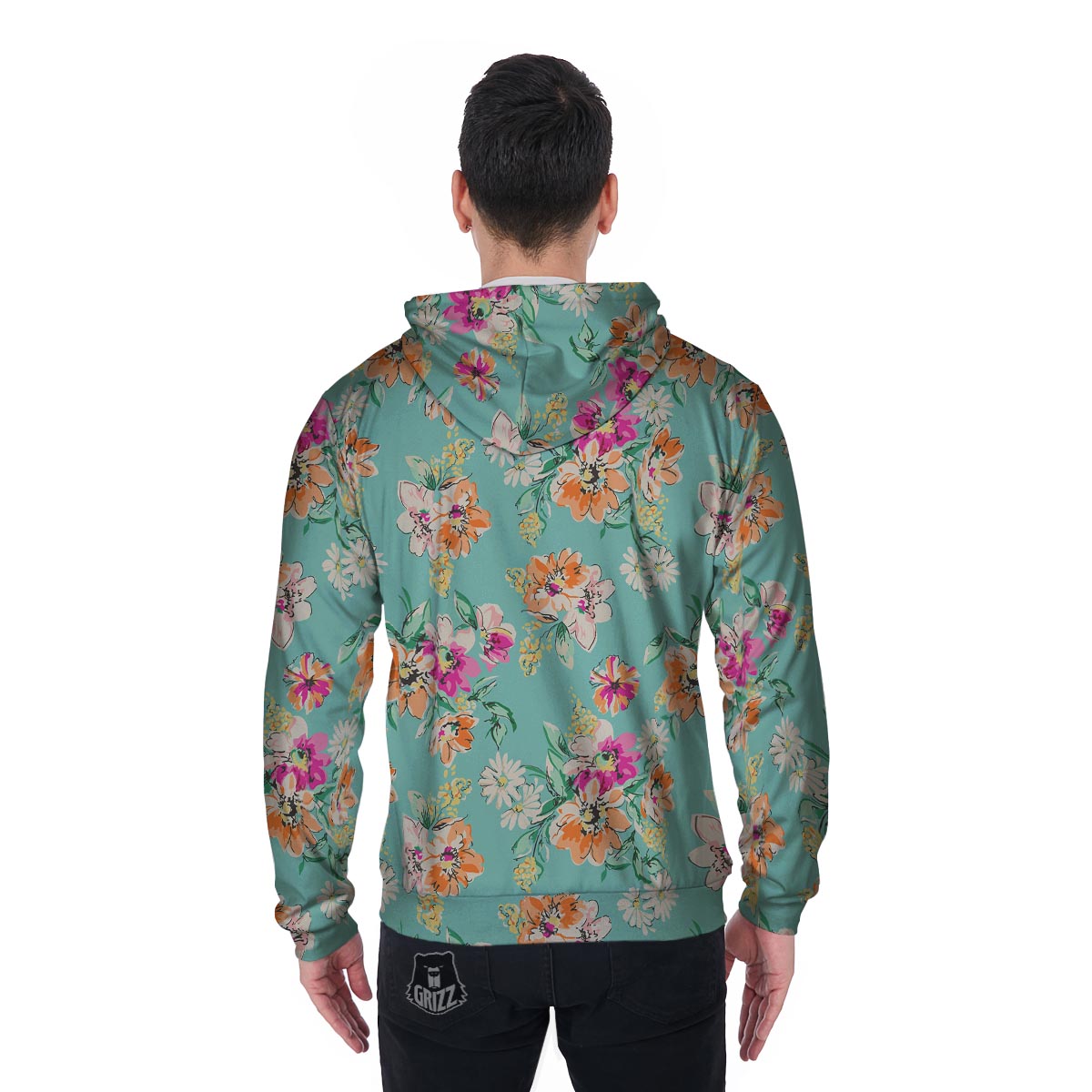 Vintage Pastel Floral Print Men's Zip Up Hoodie-grizzshop