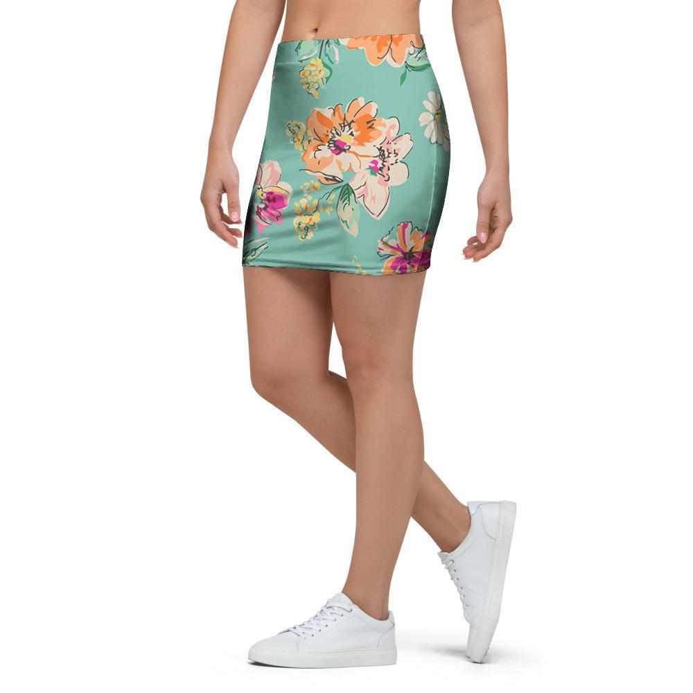 Vintage Pastel Floral Print Mini Skirt-grizzshop