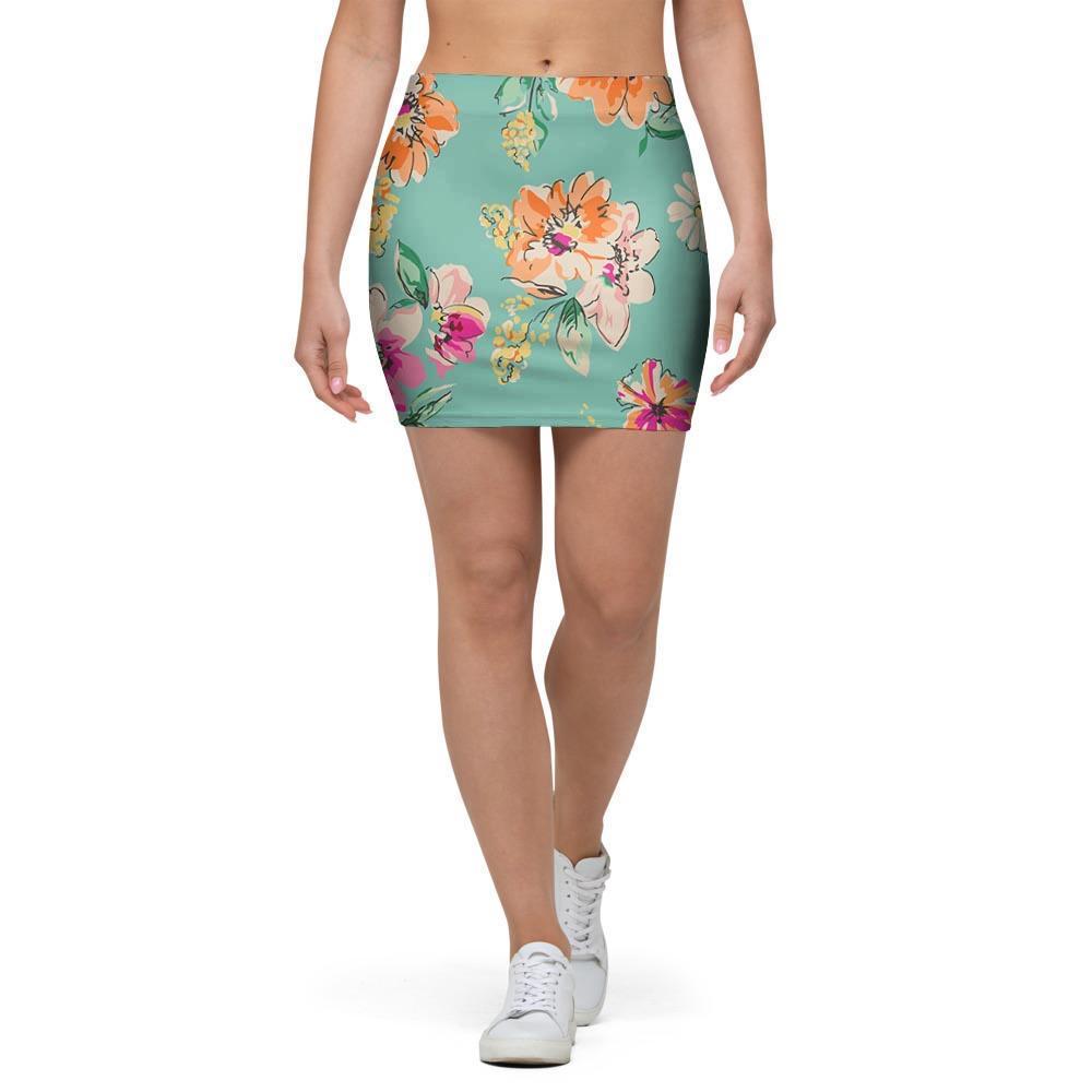 Vintage Pastel Floral Print Mini Skirt-grizzshop