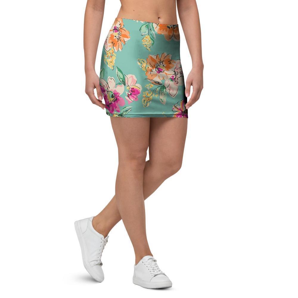 Vintage Pastel Floral Print Mini Skirt-grizzshop