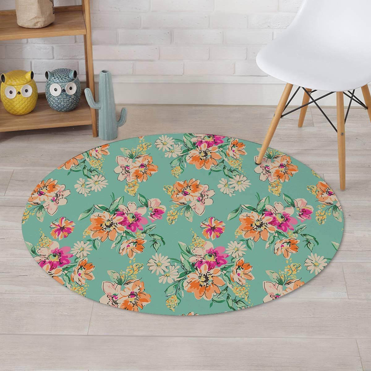 Vintage Pastel Floral Print Round Rug-grizzshop