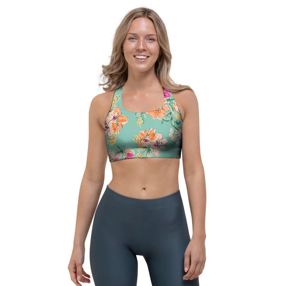 Vintage Pastel Floral Print Sports Bra-grizzshop