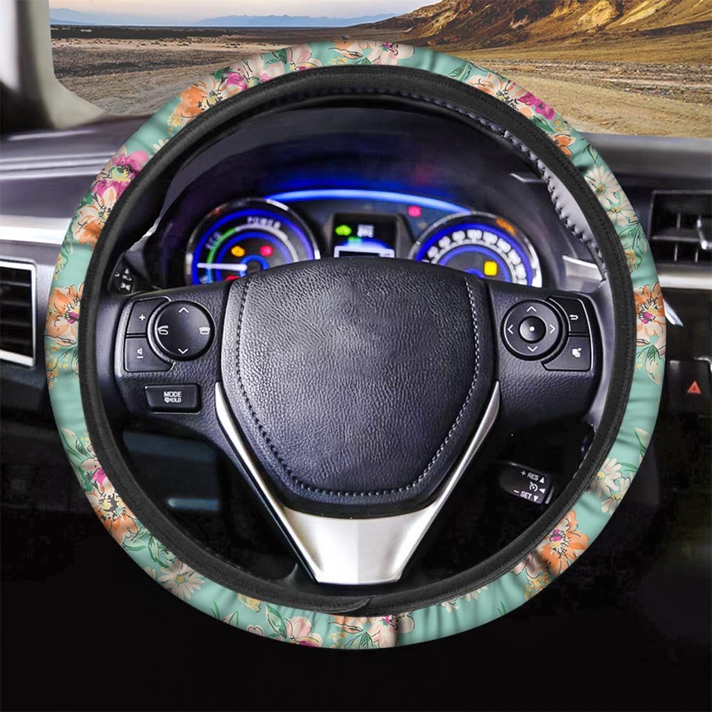 Vintage Pastel Floral Print Steering Wheel Cover-grizzshop