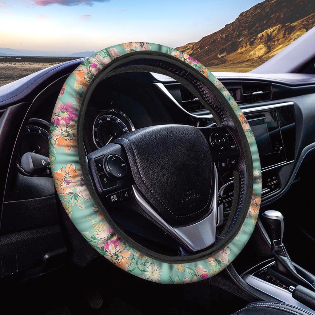 Vintage Pastel Floral Print Steering Wheel Cover-grizzshop