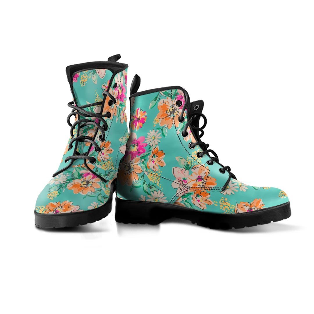 Vintage Pastel Floral Print Women's Boots-grizzshop