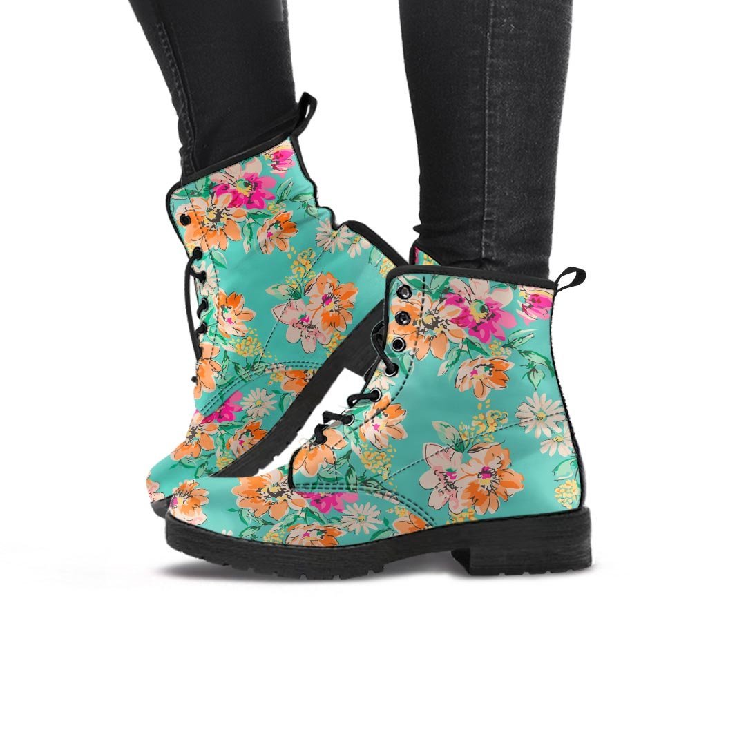 Vintage Pastel Floral Print Women's Boots-grizzshop