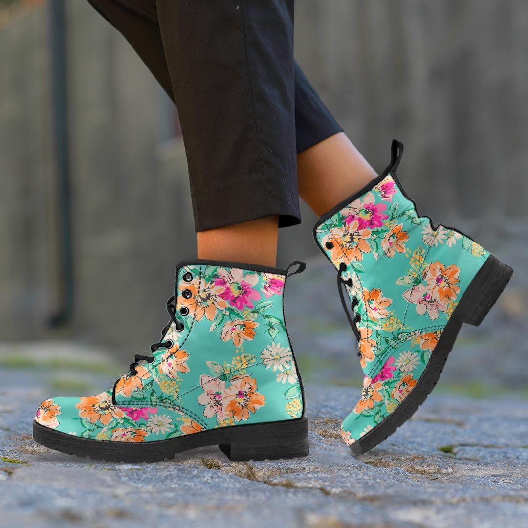 Vintage Pastel Floral Print Women's Boots-grizzshop