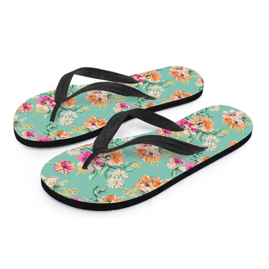 Vintage Pastel Floral Print Women's Flip Flops-grizzshop