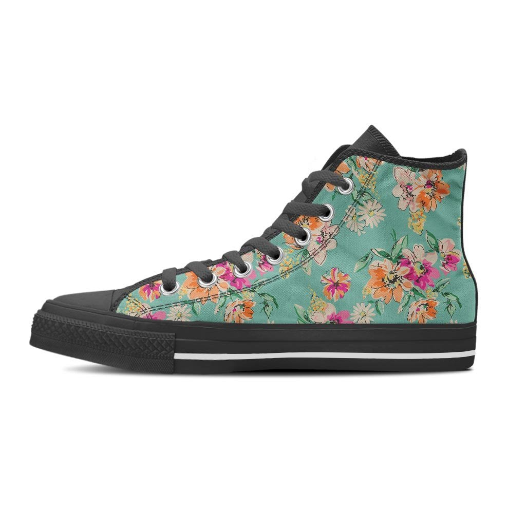 Vintage Pastel Floral Print Women's High Top Shoes-grizzshop