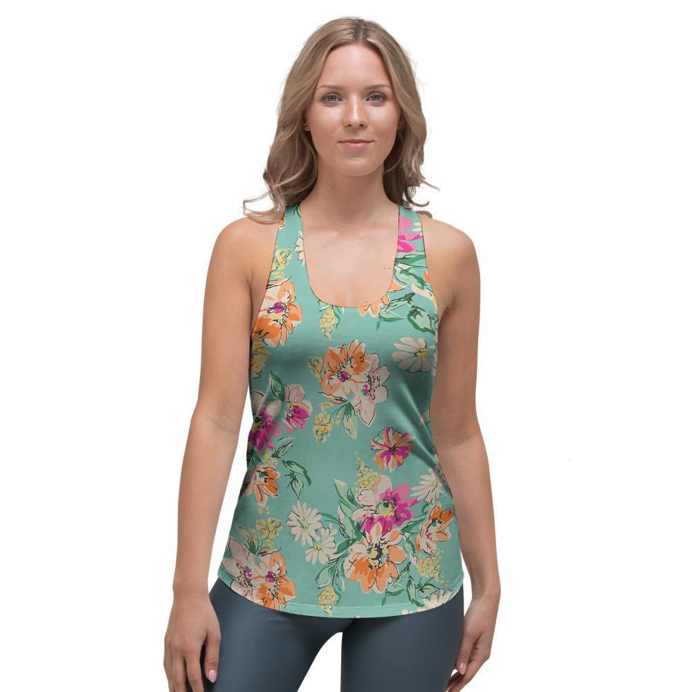 Vintage Pastel Floral Print Women's Racerback Tank Top-grizzshop