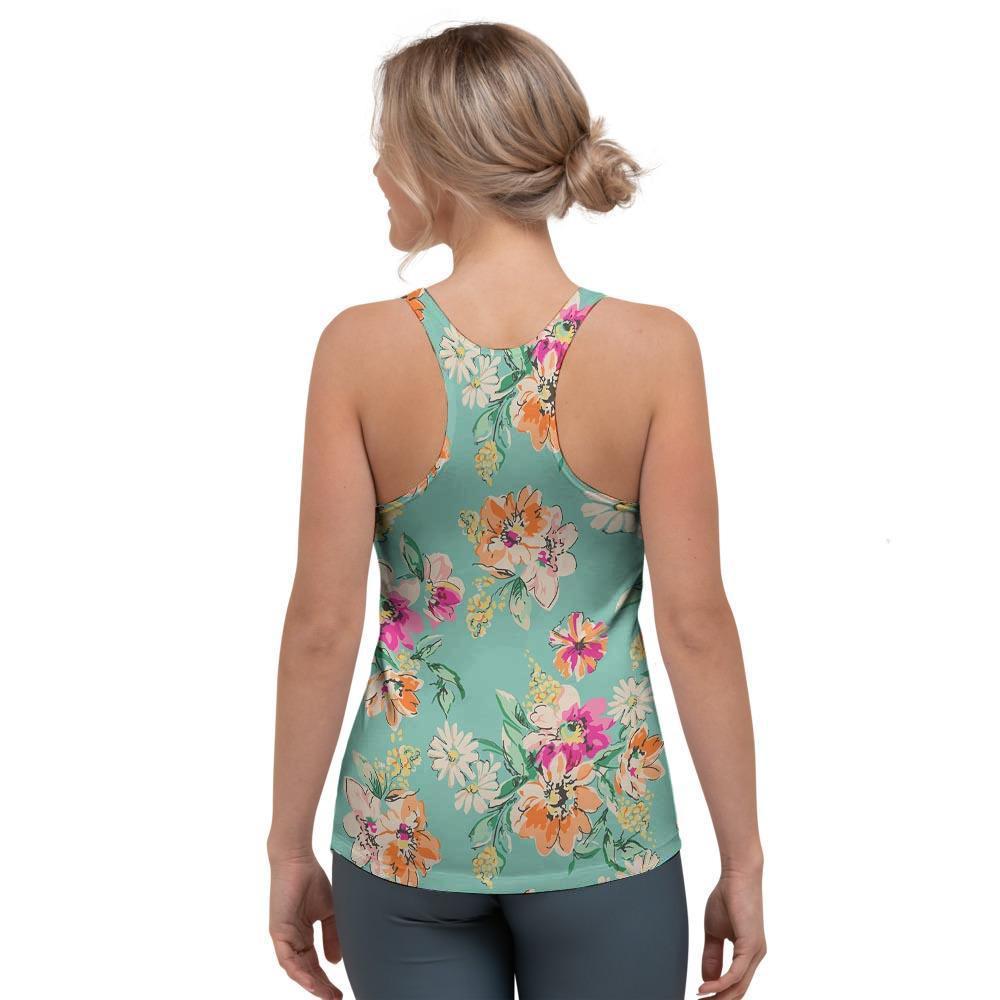 Vintage Pastel Floral Print Women's Racerback Tank Top-grizzshop