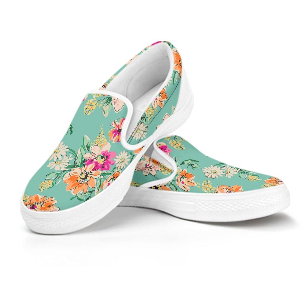 Vintage Pastel Floral Print Women's Slip On Sneakers-grizzshop
