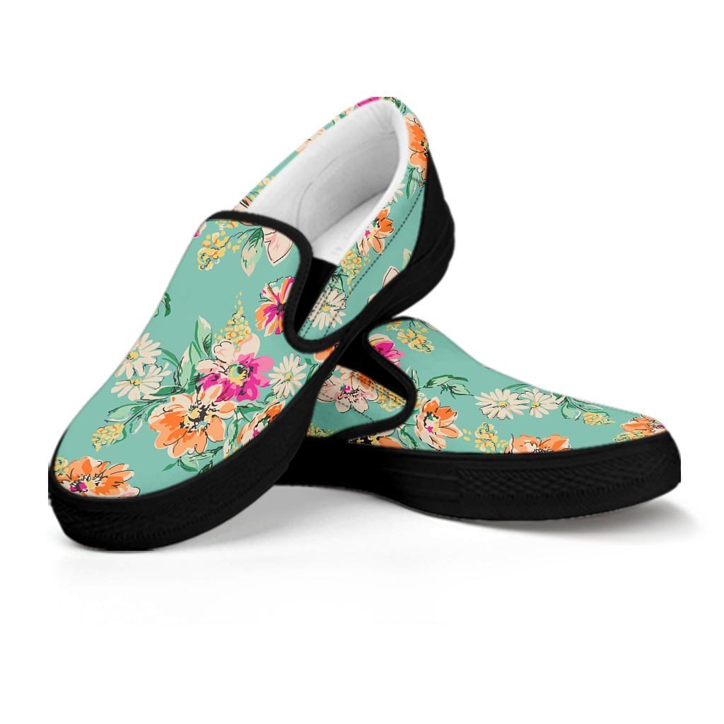 Vintage Pastel Floral Print Women's Slip On Sneakers-grizzshop