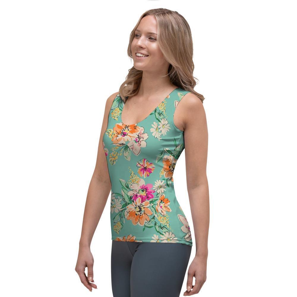 Vintage Pastel Floral Print Women's Tank Top-grizzshop