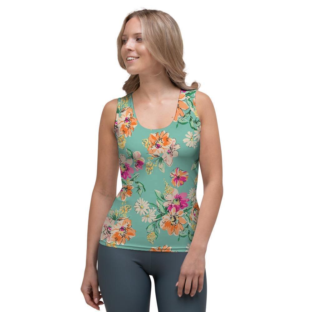 Vintage Pastel Floral Print Women's Tank Top-grizzshop