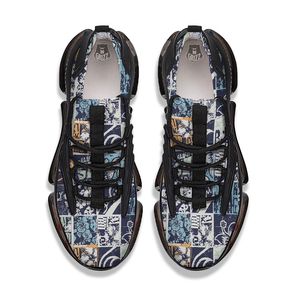 Vintage Patchwork Surfing Print Pattern Black Gym Shoes-grizzshop