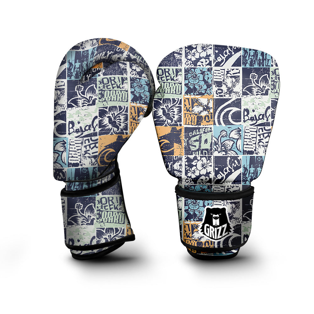 Vintage Patchwork Surfing Print Pattern Boxing Gloves-grizzshop