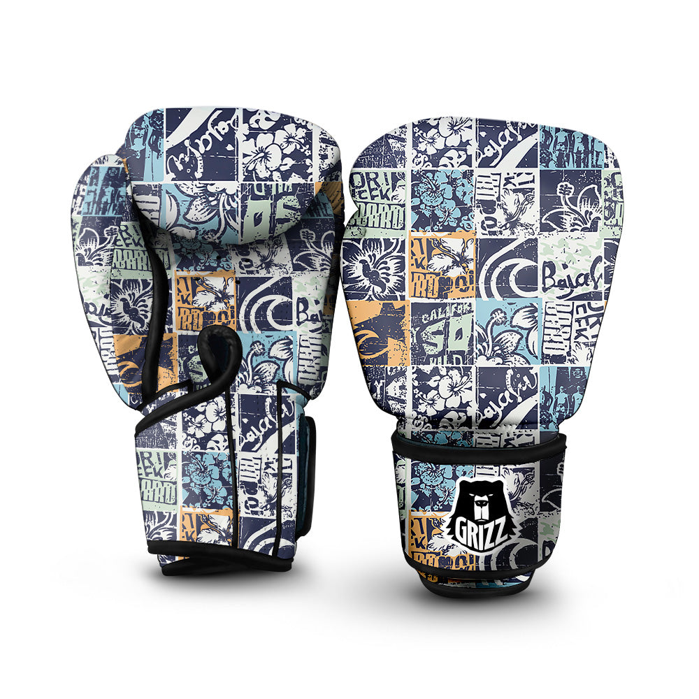 Vintage Patchwork Surfing Print Pattern Boxing Gloves-grizzshop
