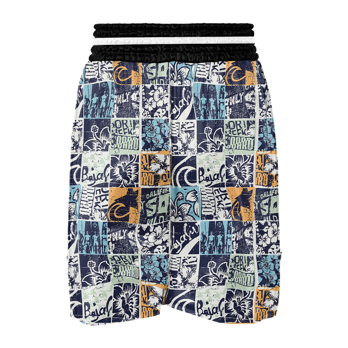 Vintage Patchwork Surfing Print Pattern Boxing Shorts-grizzshop