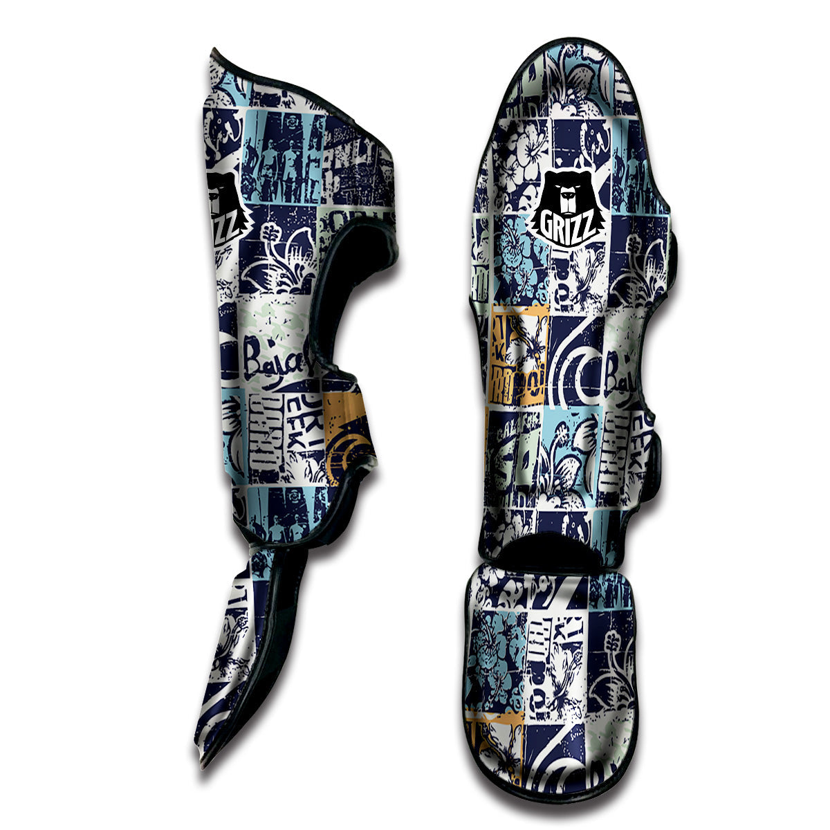 Vintage Patchwork Surfing Print Pattern Muay Thai Shin Guards-grizzshop