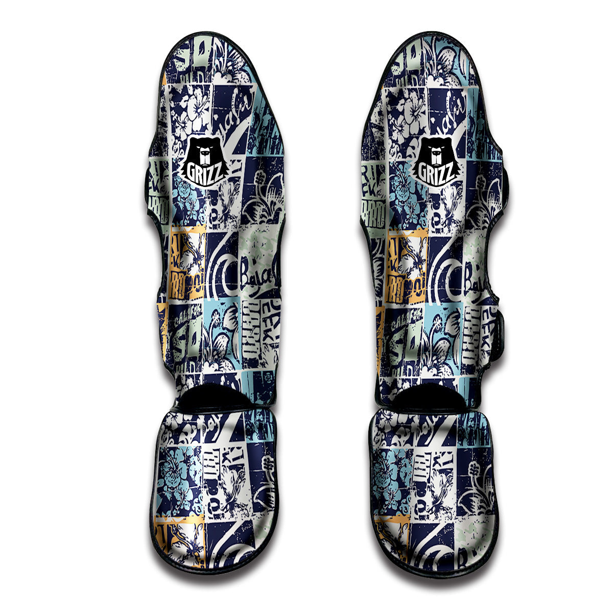 Vintage Patchwork Surfing Print Pattern Muay Thai Shin Guards-grizzshop