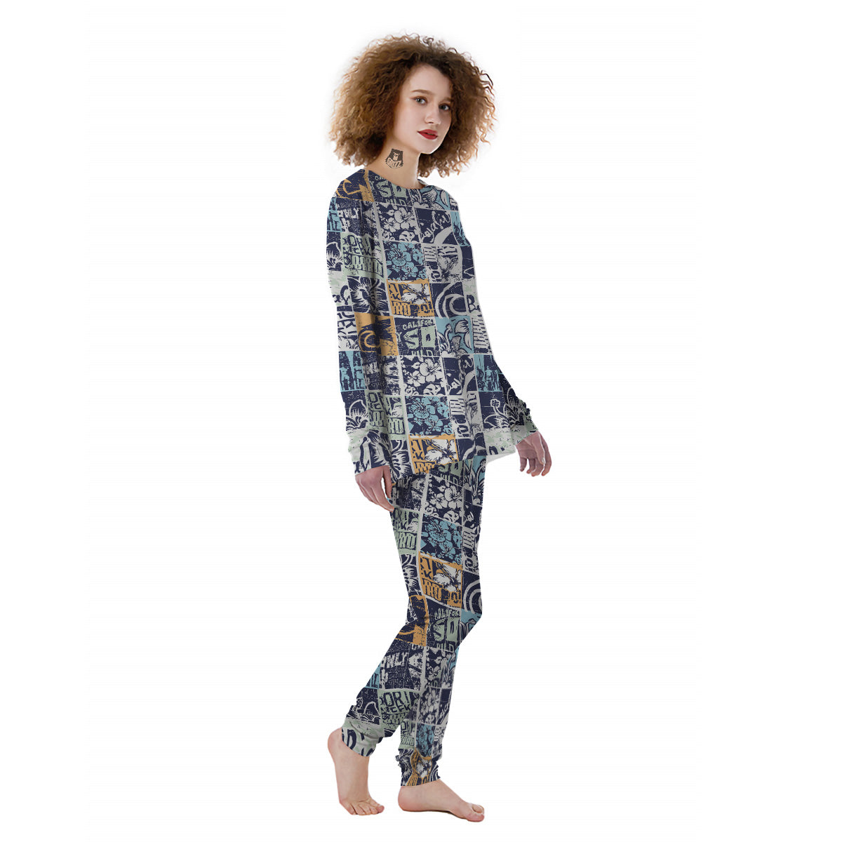 Vintage Patchwork Surfing Print Pattern Women's Pajamas-grizzshop