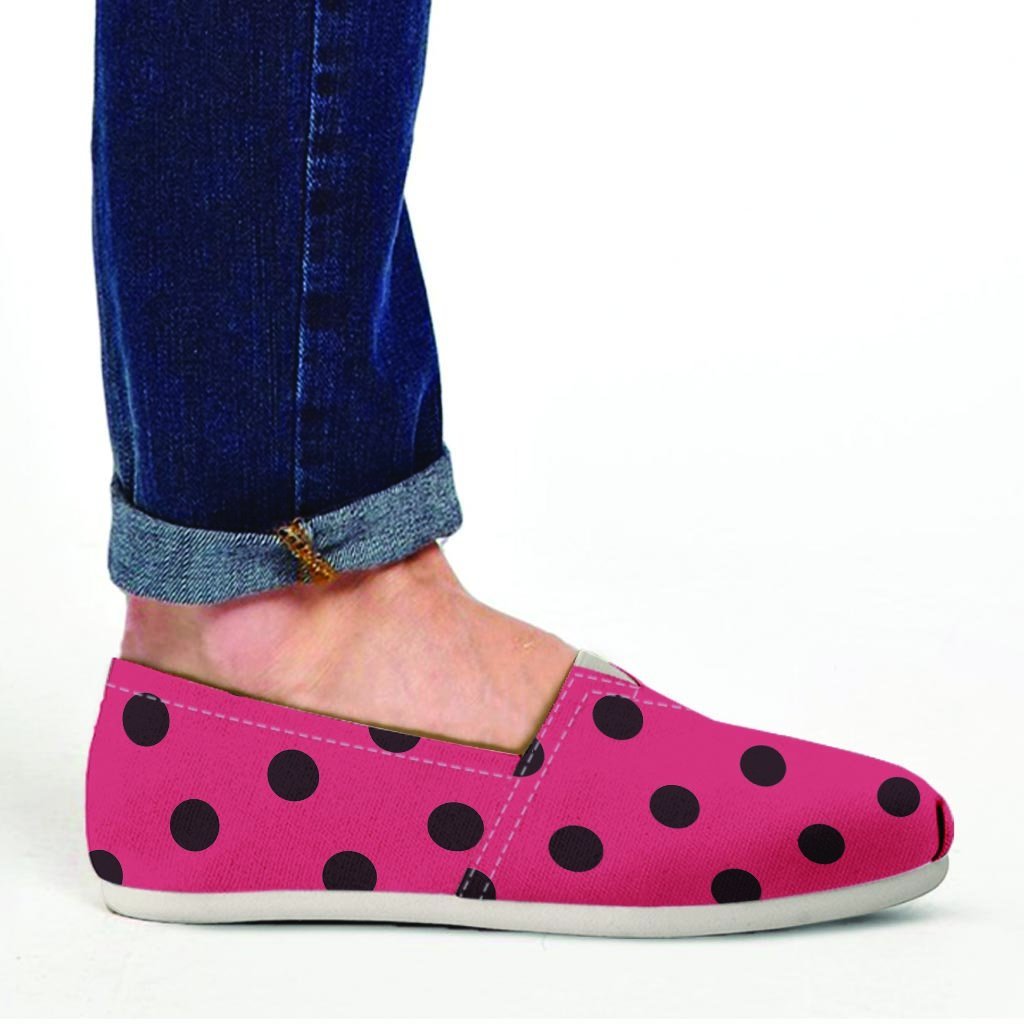 Vintage Pink And Black Polka Dot Canvas Shoes-grizzshop
