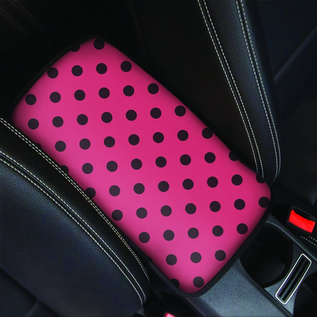 Vintage Pink And Black Polka Dot Car Console Cover-grizzshop