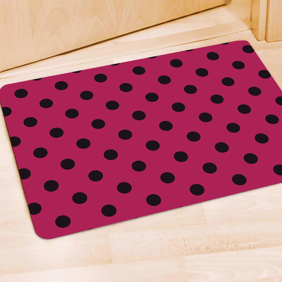 Vintage Pink And Black Polka Dot Door Mat-grizzshop