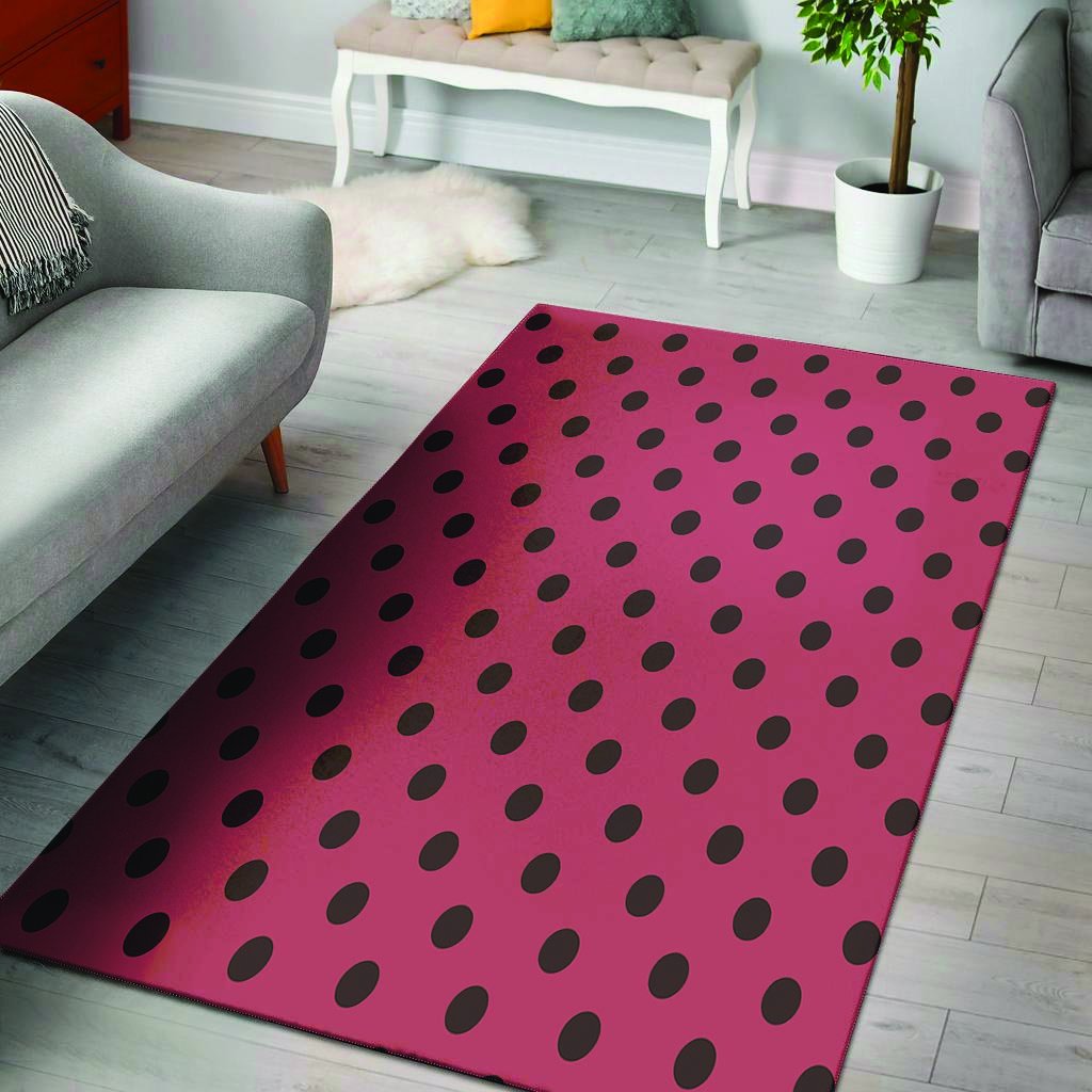 Vintage Pink And Black Polka Dot Floor Mat-grizzshop