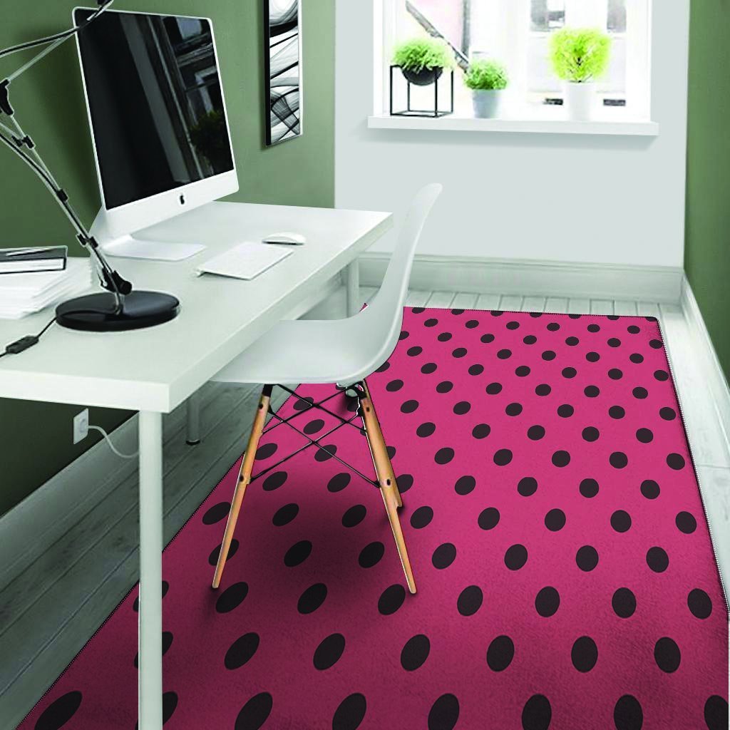 Vintage Pink And Black Polka Dot Floor Mat-grizzshop