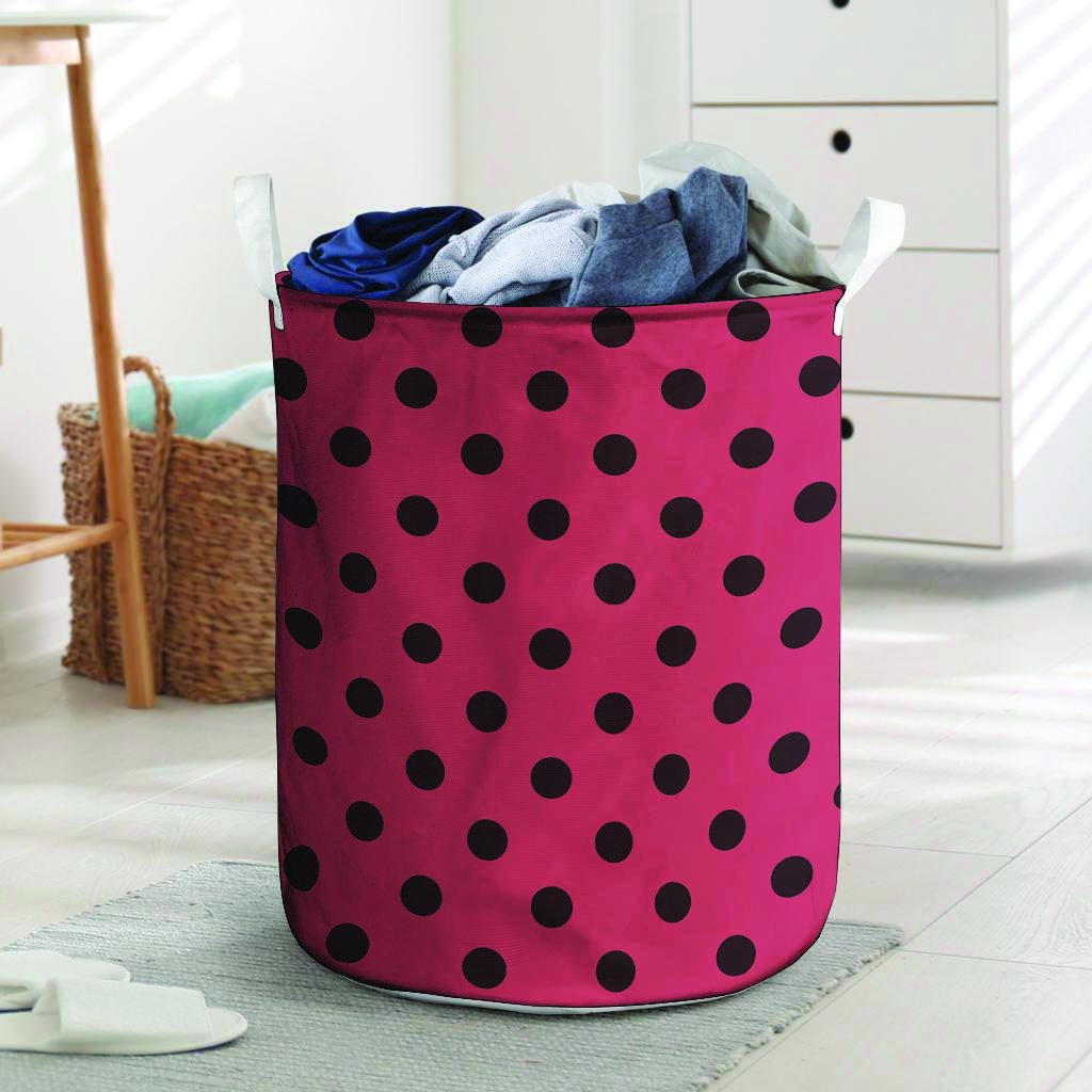 Vintage Pink And Black Polka Dot Laundry Basket-grizzshop