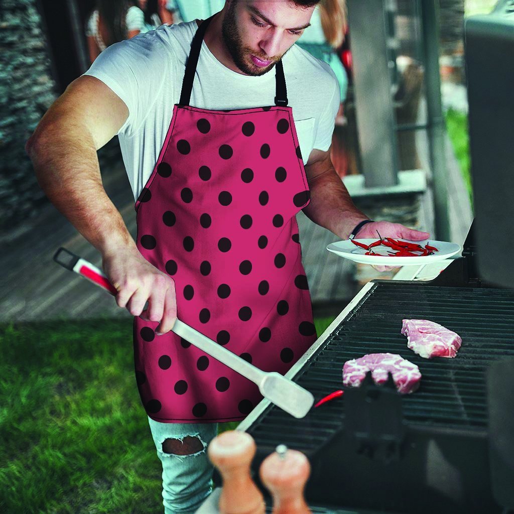 Vintage Pink And Black Polka Dot Men's Apron-grizzshop