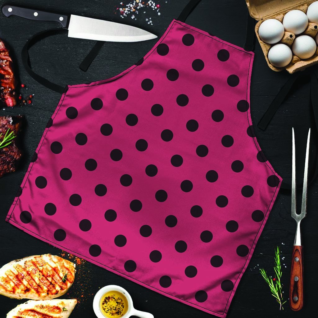 Vintage Pink And Black Polka Dot Men's Apron-grizzshop