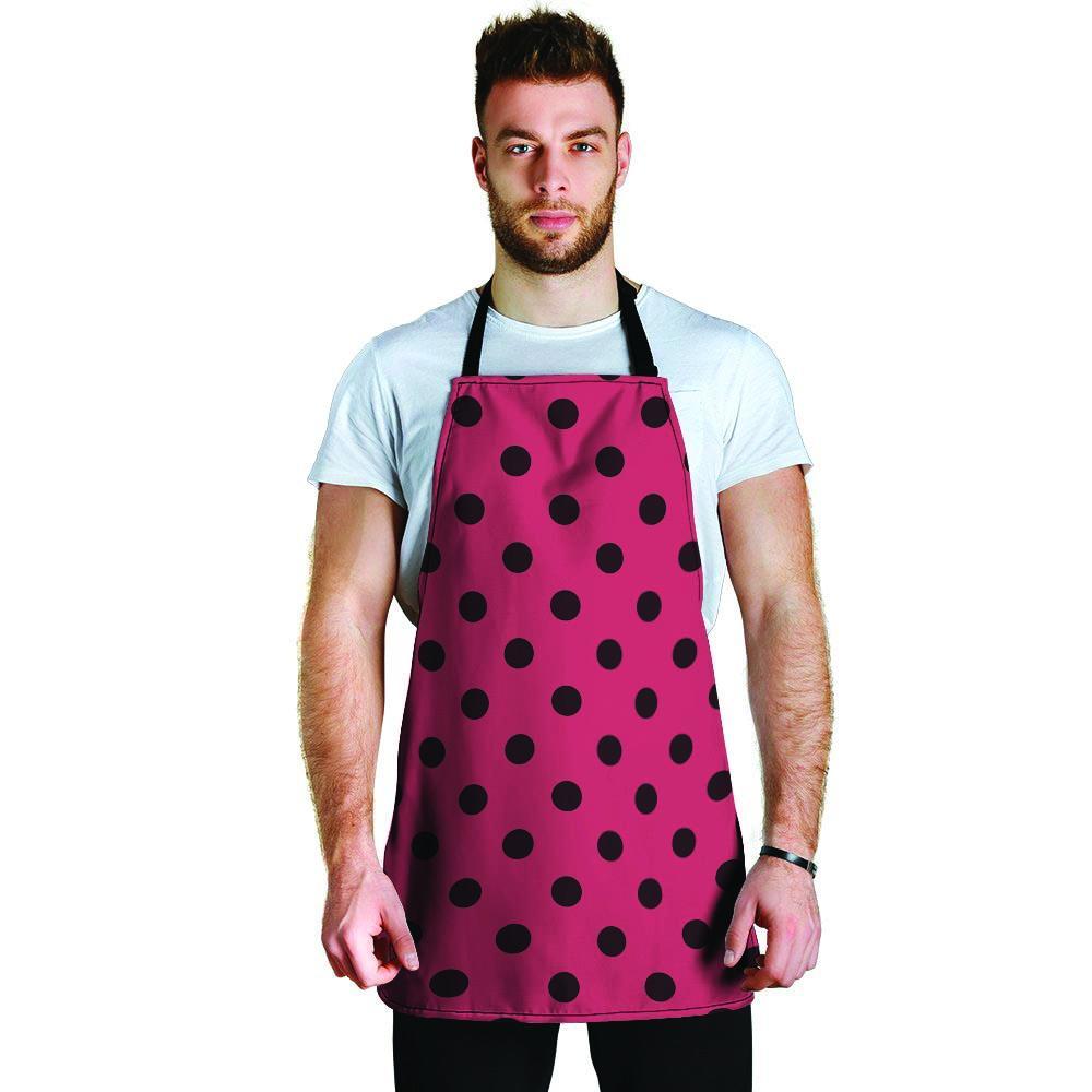 Vintage Pink And Black Polka Dot Men's Apron-grizzshop