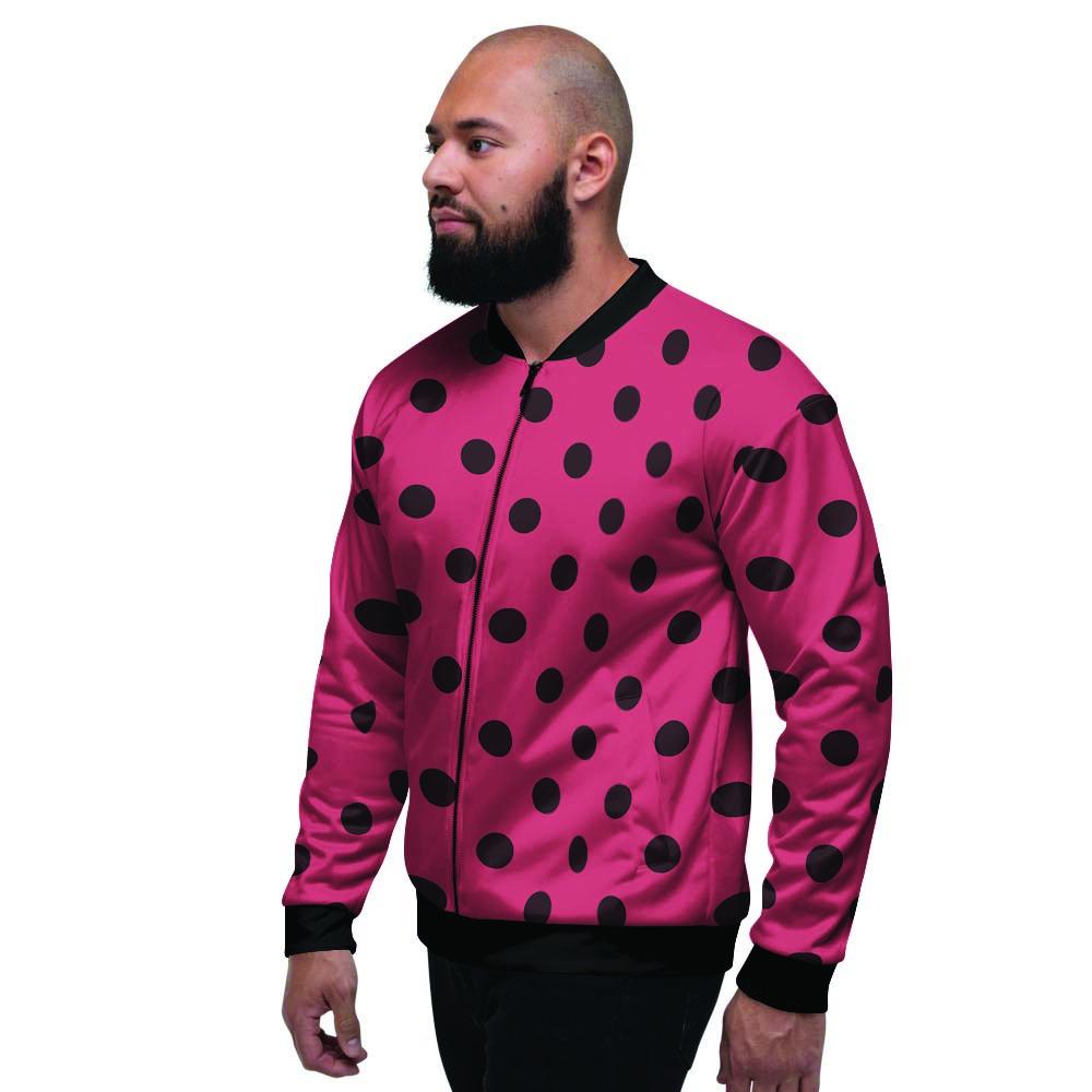 Vintage Pink And Black Polka Dot Men's Bomber Jacket-grizzshop