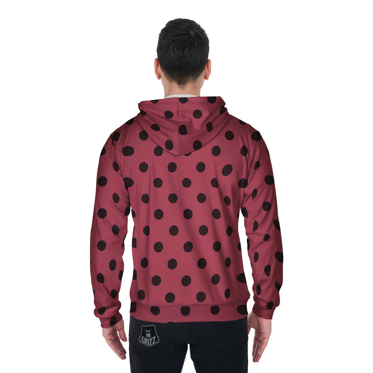 Vintage Pink And Black Polka Dot Men's Zip Up Hoodie-grizzshop
