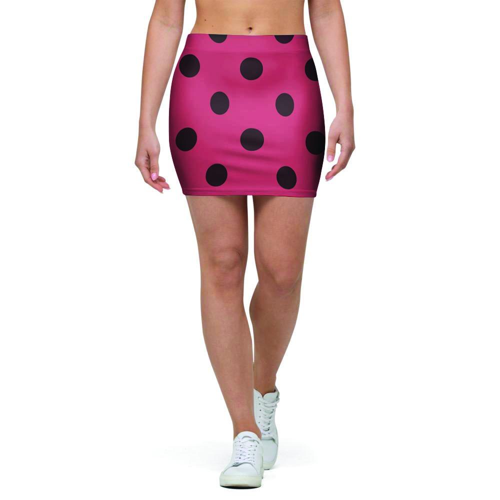 Vintage Pink And Black Polka Dot Mini Skirt-grizzshop
