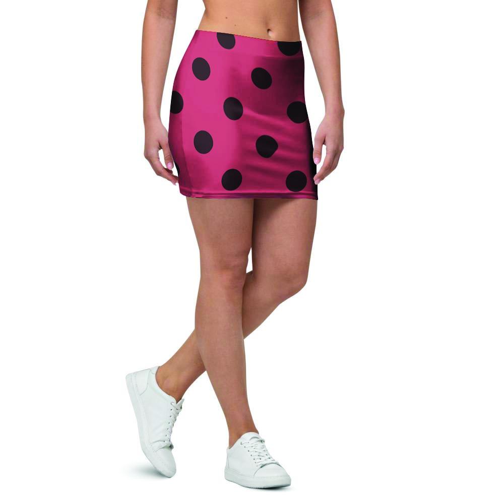 Vintage Pink And Black Polka Dot Mini Skirt-grizzshop