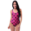 Vintage Pink And Black Polka Dot One Piece Swimsuite-grizzshop
