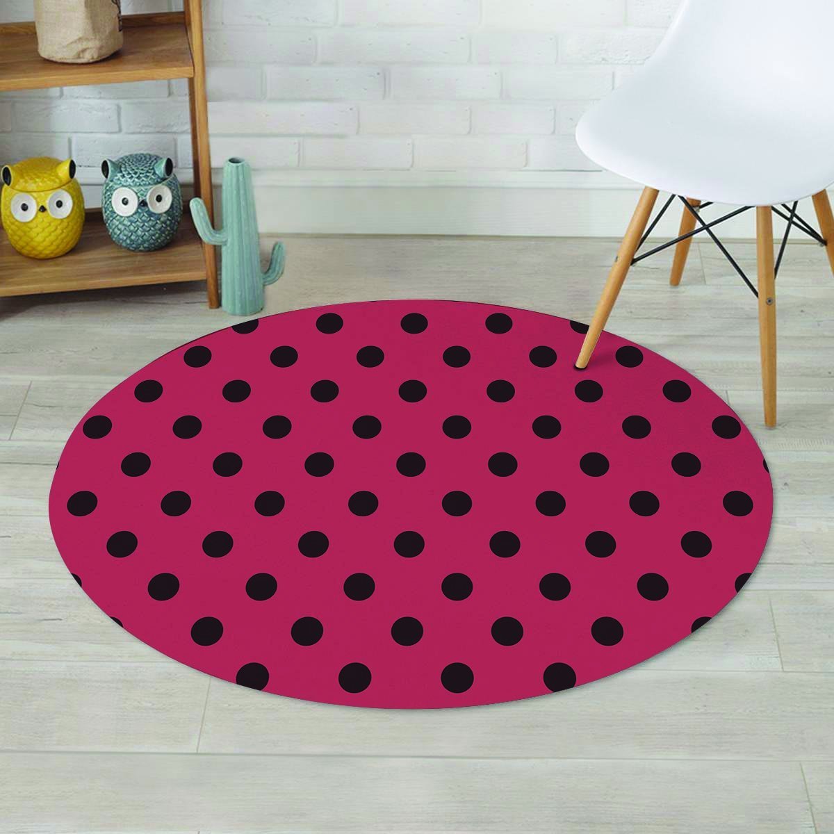 Vintage Pink And Black Polka Dot Round Rug-grizzshop