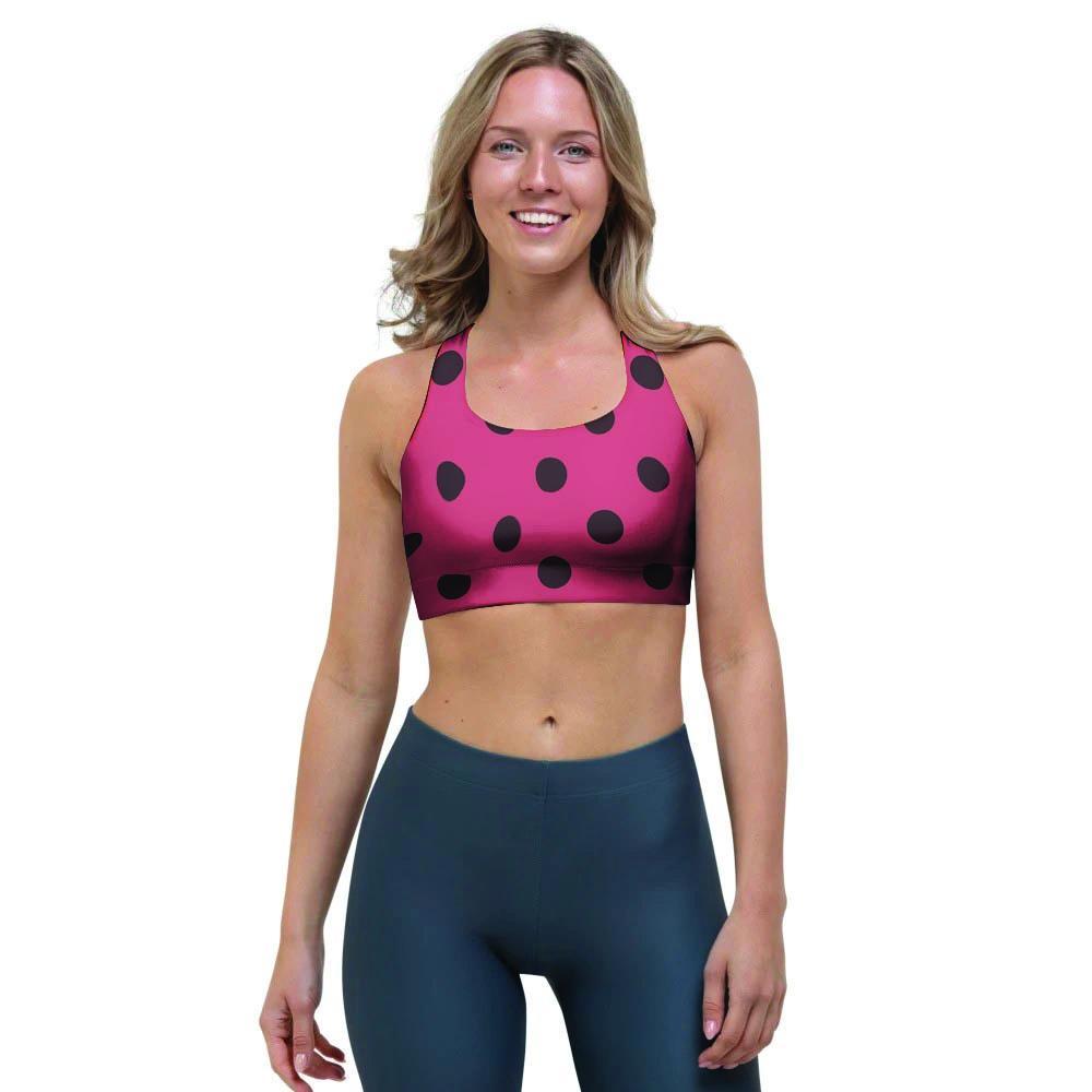 Vintage Pink And Black Polka Dot Sports Bra-grizzshop