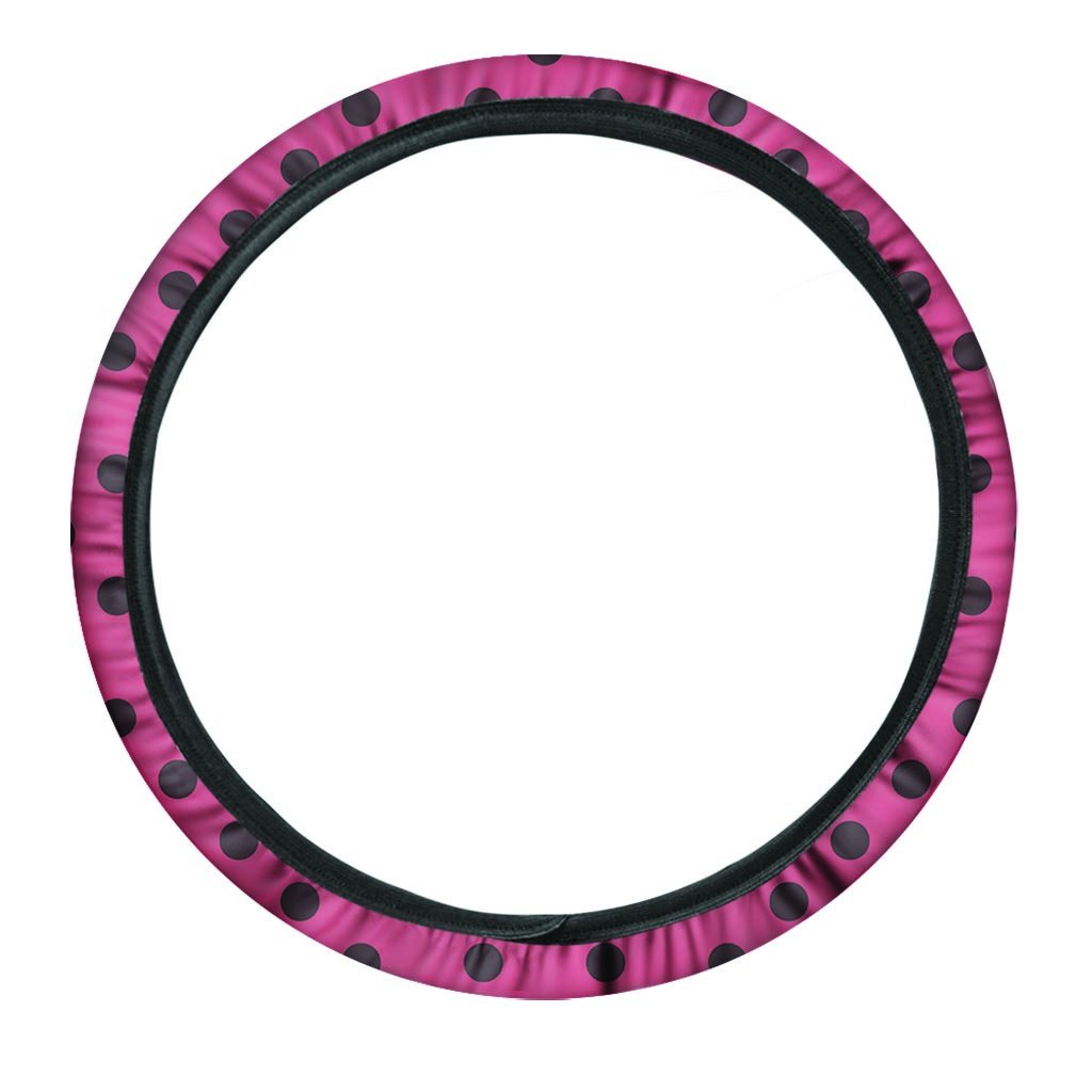 Vintage Pink And Black Polka Dot Steering Wheel Cover-grizzshop
